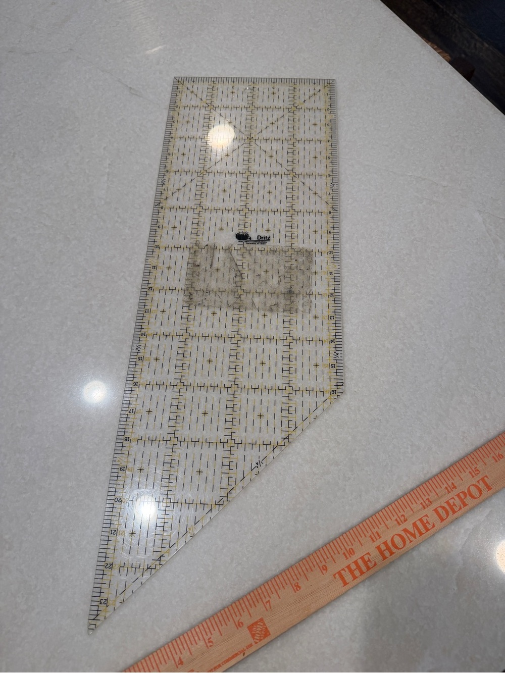 Vintage Clear Quilting Ruler with Yellow Grid Lines